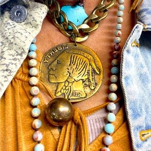 Gorgeous Amy Labbe Antique Brass Big Buffalo Coin Necklace